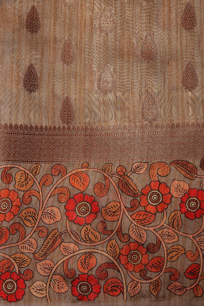 Eternal Bloom: Shine Brown Color Silk Saree with Floral Motif and Zari