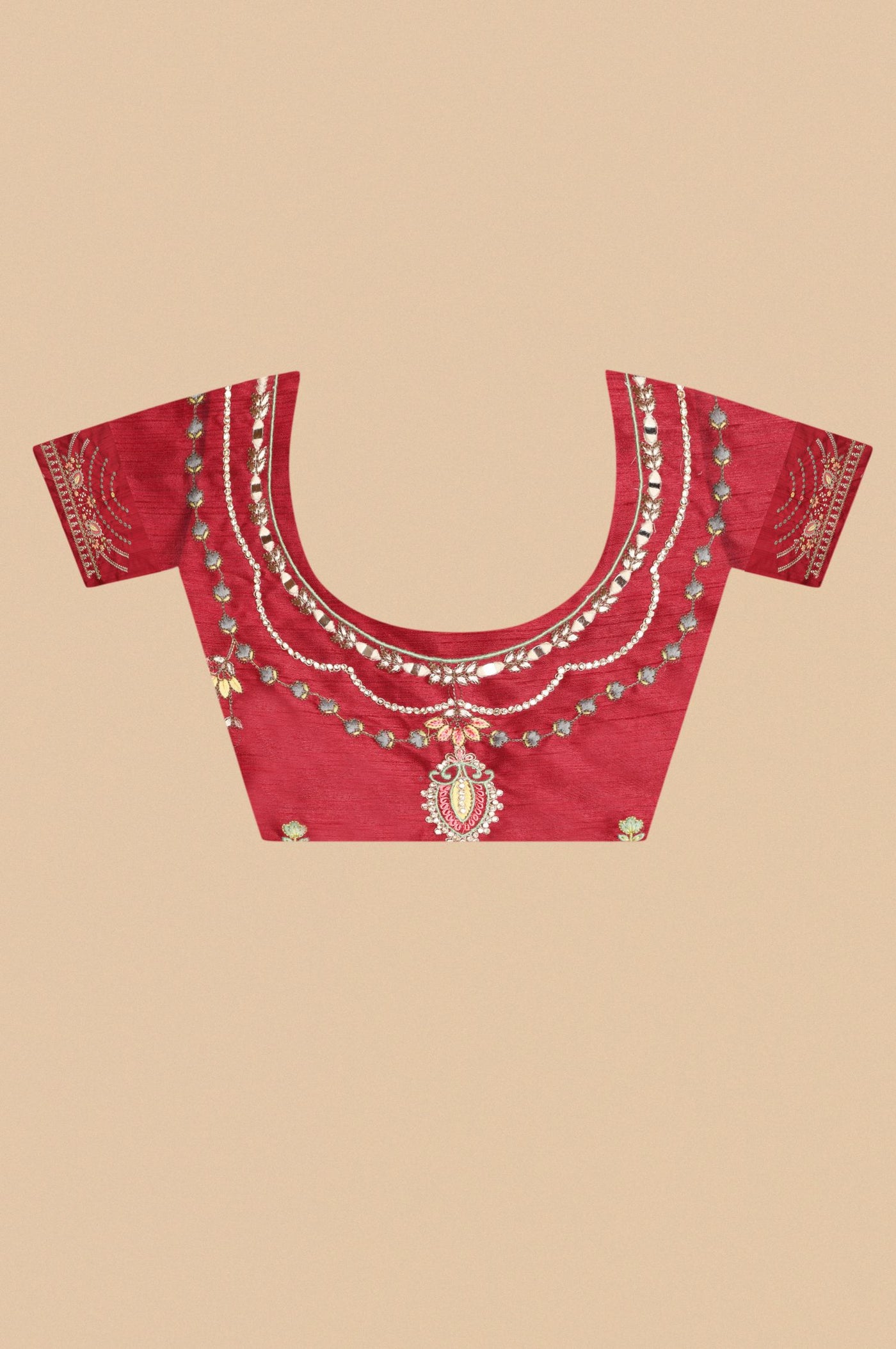 Radiant Elegance: Peach Color Silk Saree with Thread Work, Sequins, and Zari Embellishments"