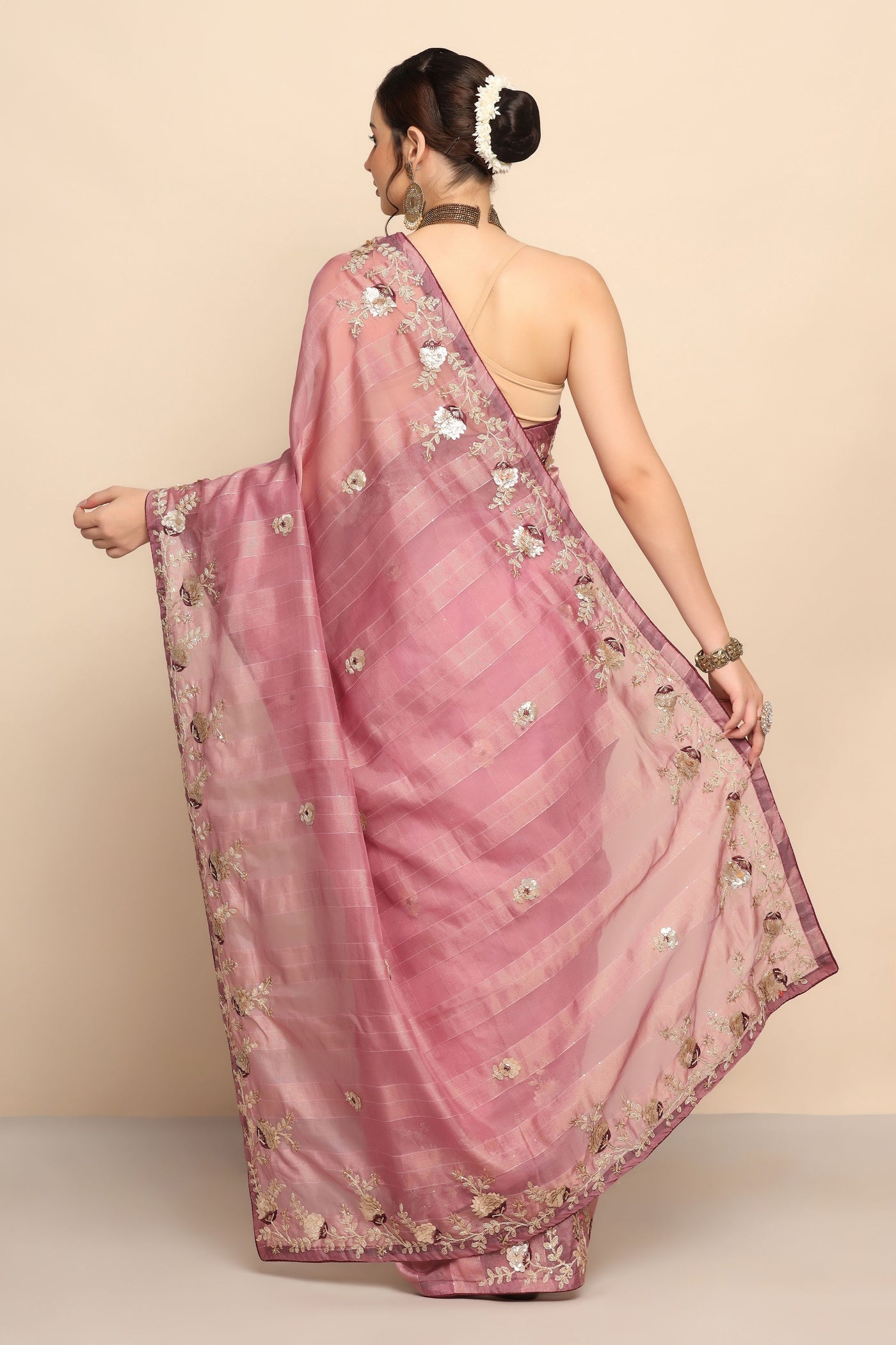 Royal Grace: Purple Color Saree with Thread Work, Gota, and Sequins