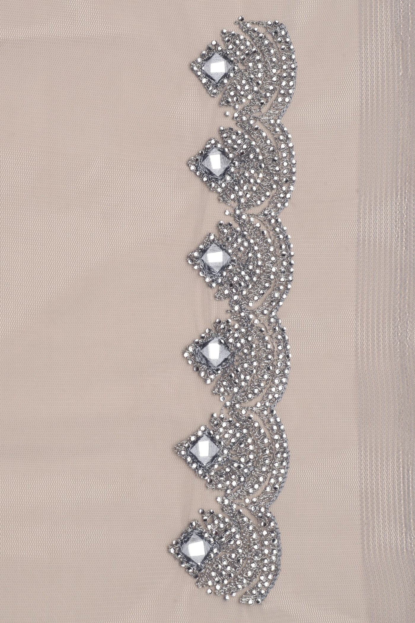 Graceful Grey Net Saree with Intricate Thread Work and Sparkling Sequins