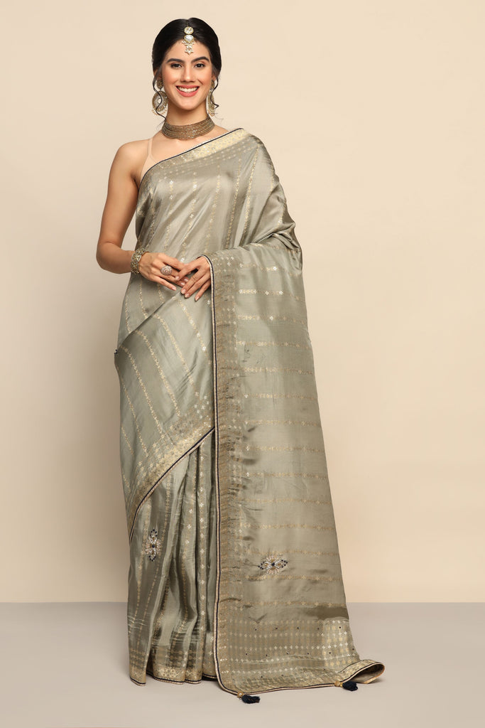 Classy white color floral embroidered saree – ODHNI