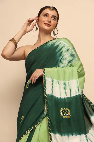 Enchanting Green Silk Saree with Gota and Thread Work