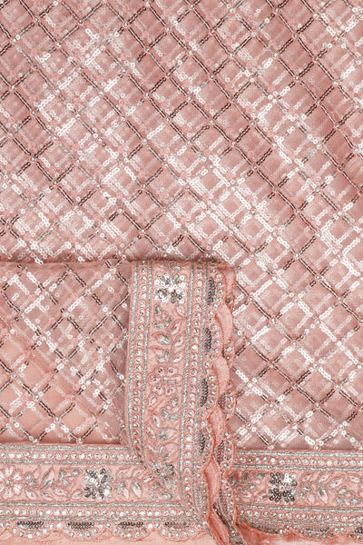 Enchanting Delight: Peach Color Net Saree with Intricate Thread Work and Sequins"