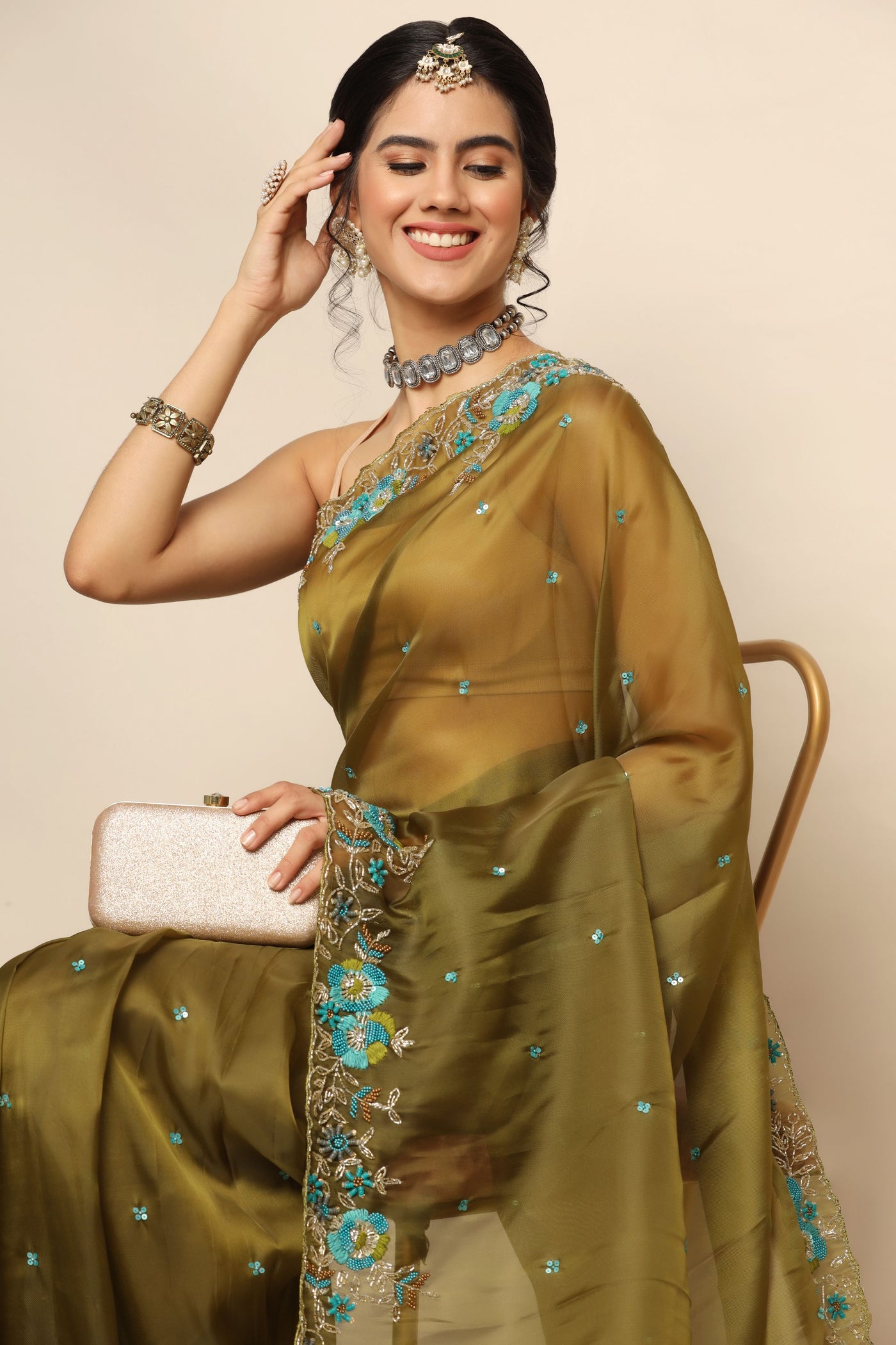 Vichitra Silk Embroidery Saree In Mehendi Green Colour - SR4690829