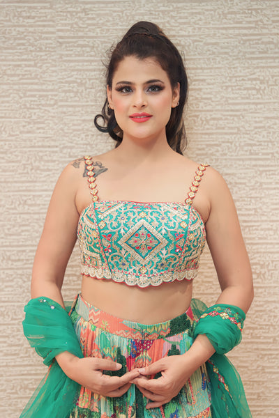 beautiful green color floral motif embroidered lehenga