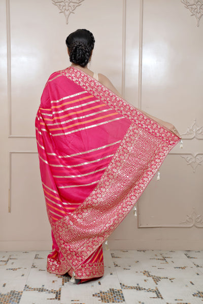 Classy dark pink color floral motif embroidered saree