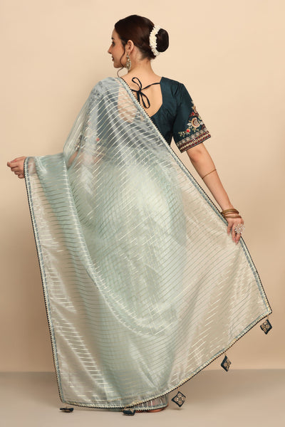 Exquisite Organza Saree with Heavy Blouse | Thread Work, Mirror, Sequins, Pipe Work"
