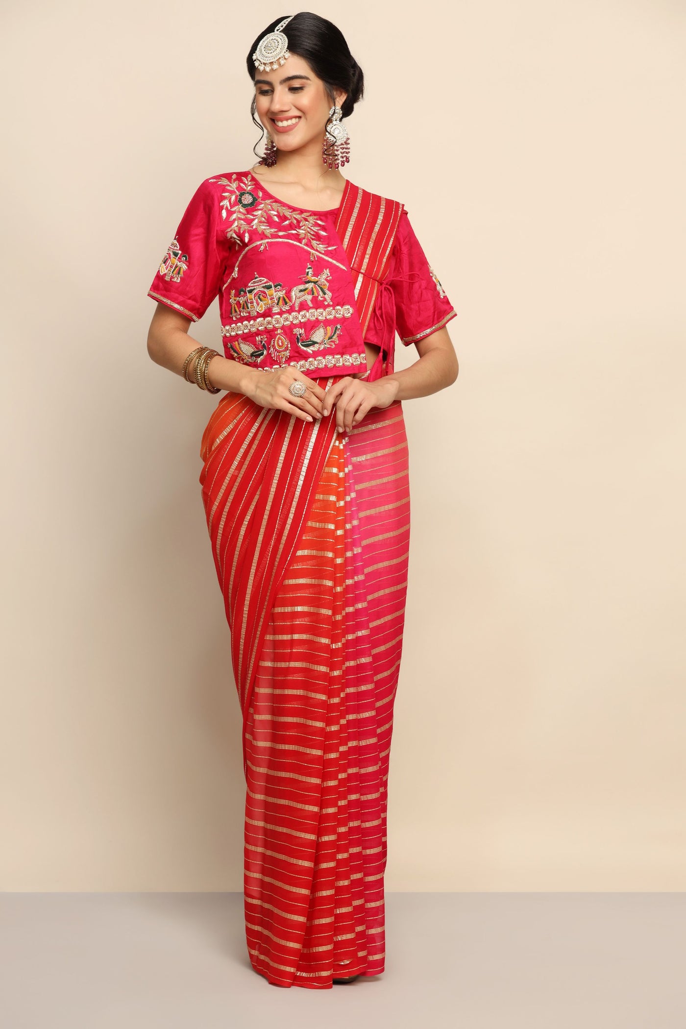 Fascinating Pink and Orange Georgette Saree: A Radiant Fusion