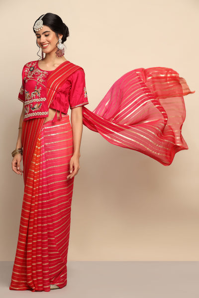 Fascinating Pink and Orange Georgette Saree: A Radiant Fusion