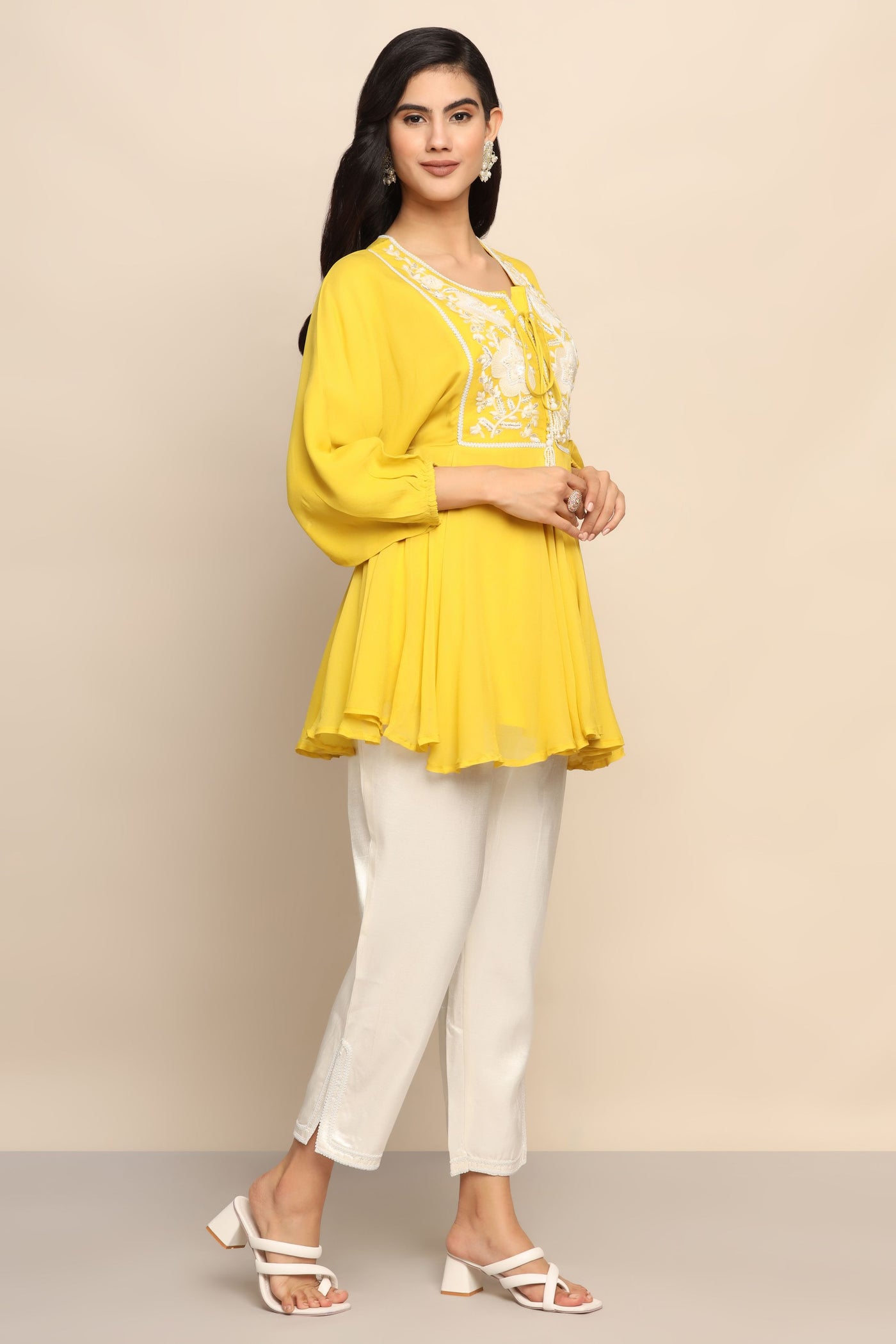 Sunshine Glamour: Yellow Color Top with Pant