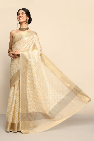 Enchanting Cream Cotton Silk Saree: A Blend of Comfort and Sophistication