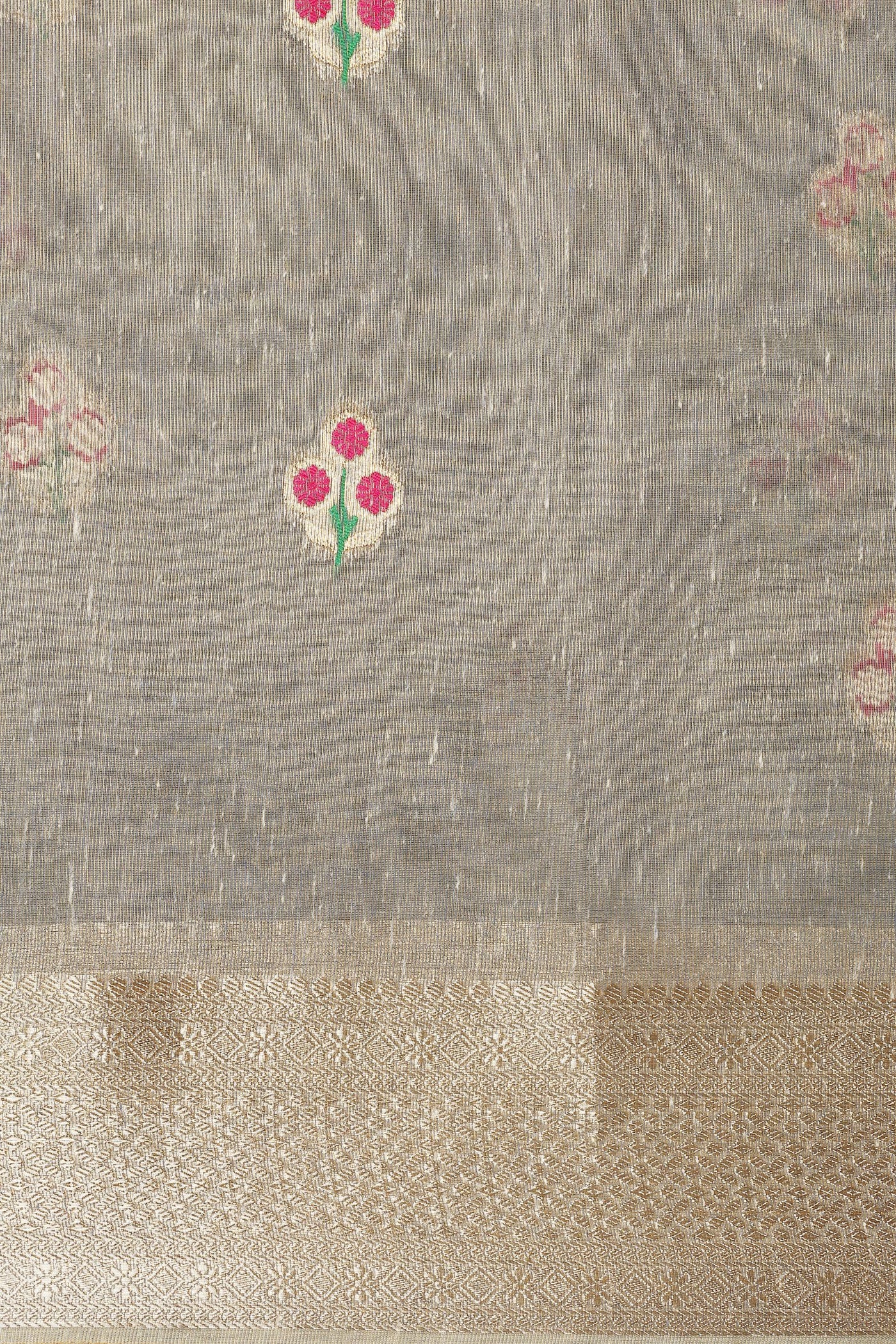 Graceful Grey Cotton Silk Saree with Thread Work and Zari"