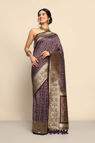 Exquisite Purple Silk Saree: Geometrical Marvel