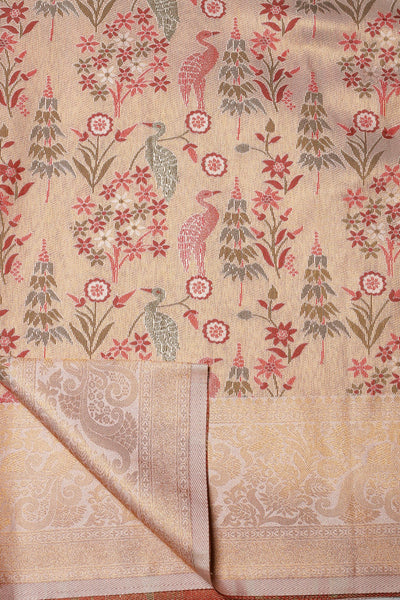 Exquisite Peach Color Silk Blend Saree with Floral Motif