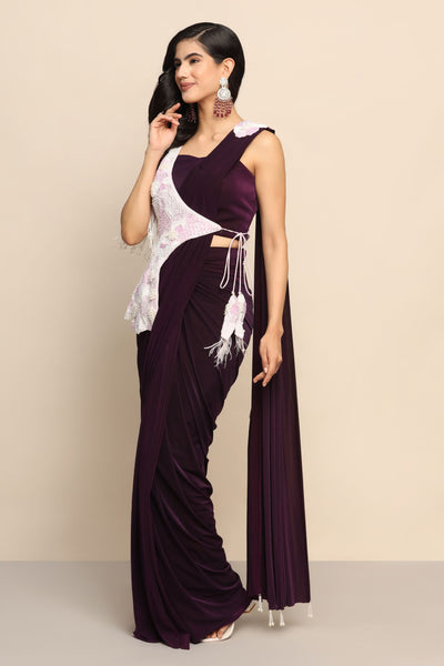 Glamorous Purple Drape Saree with Heavy Designer Jacket