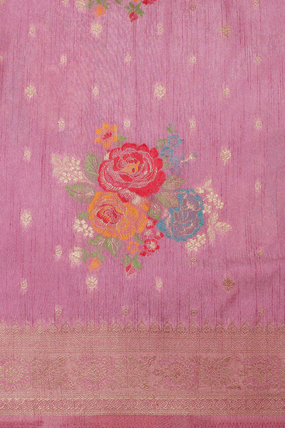 Elegant Floral Motif Purple Silk Blend Saree