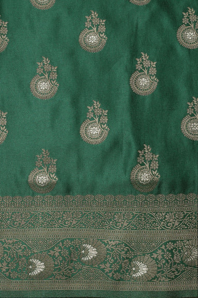 Stunning Dark Green Silk Blend Saree with Paisley Motif and Zari Detailing
