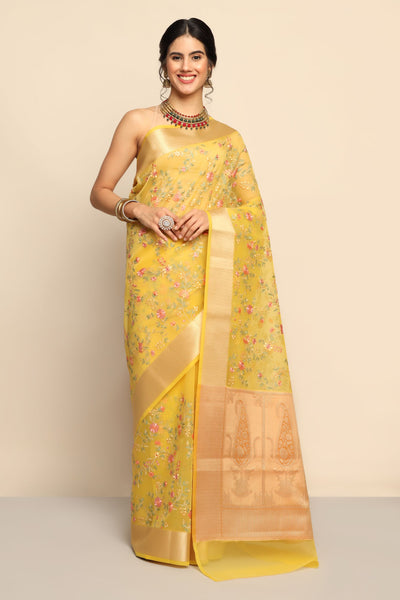 Mustard Cotton Silk Saree with Exquisite Thread Work