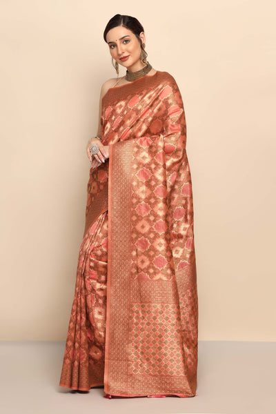 Trendy Peach Color Silk Blend Saree with Geometrical Motif