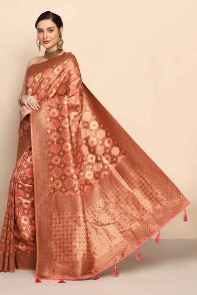 Trendy Peach Color Silk Blend Saree with Geometrical Motif