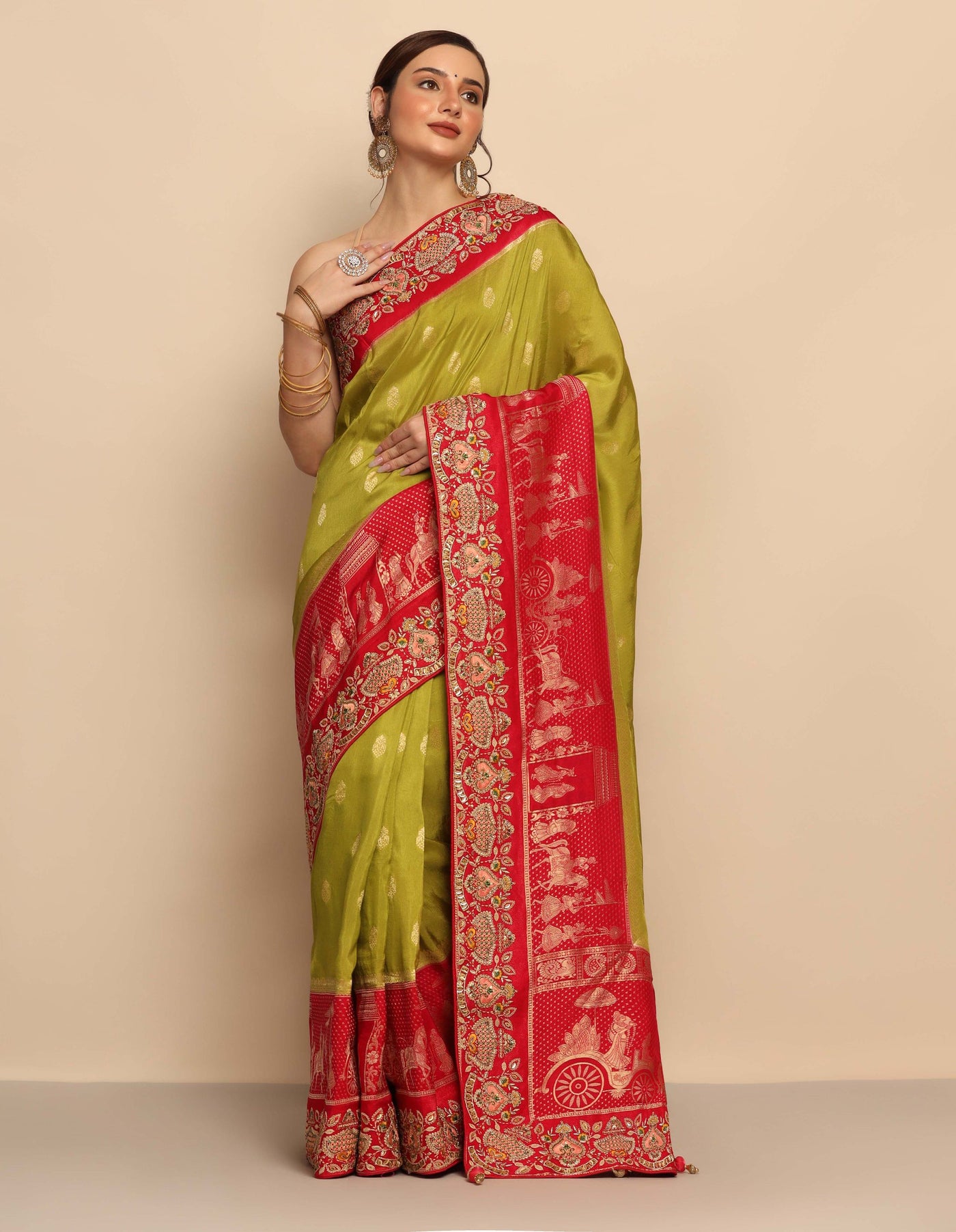 Enchanting Harmony: Green & Majenta Color Silk Blend Saree with Sequins & Thread Work