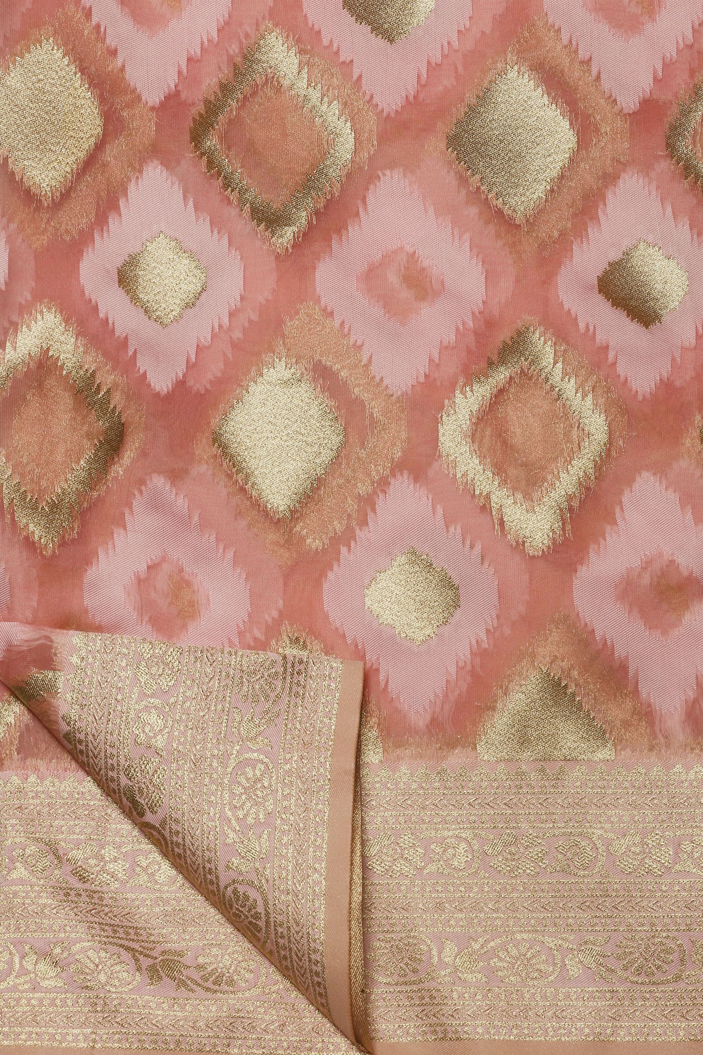 Enchanting Geometry: Pink Color Organza Saree with Geometrical Motif