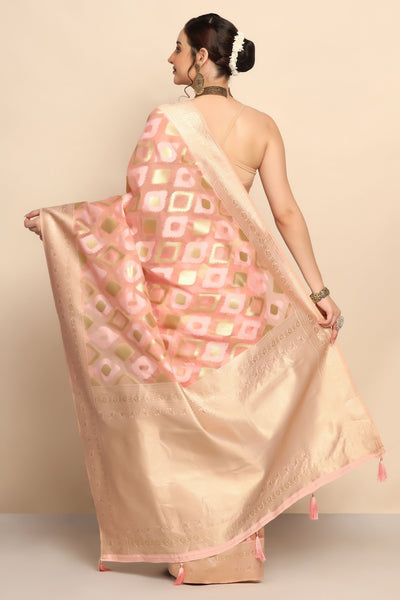 Enchanting Geometry: Pink Color Organza Saree with Geometrical Motif