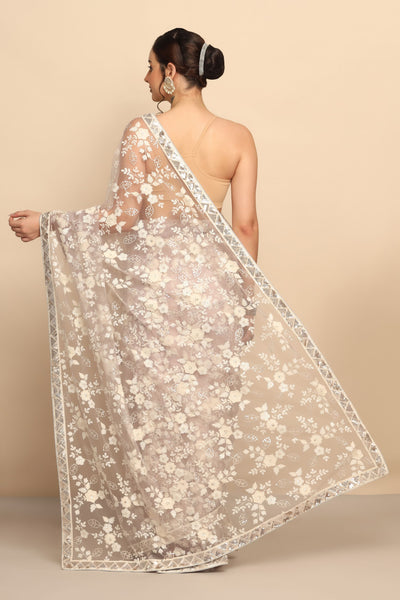 Graceful Lavender Net Saree with Sequins and Thread Work