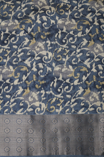 Stylish Geometrical Motif Printed Saree - Blue Color Silk Blend
