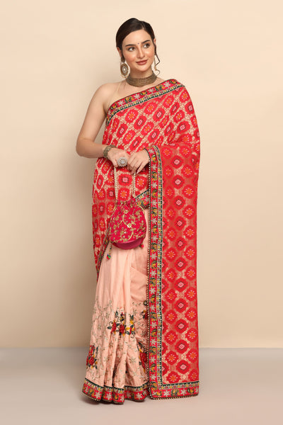 Elegant Pink Magenta Silk Saree with Thread Work, Sequins, and Zari