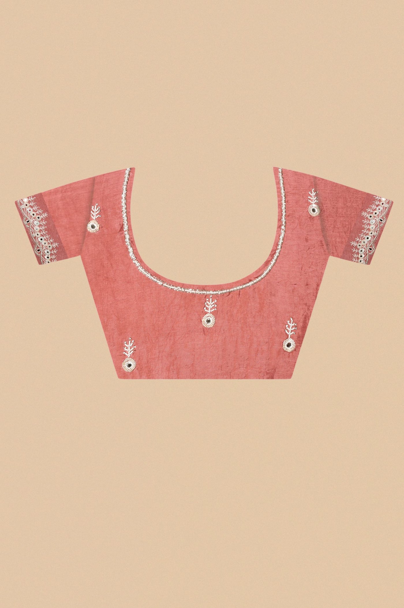 Enchanting Peach Color Silk Blend Saree with Mirror, Cut Dana, Sequins, and Moti Work