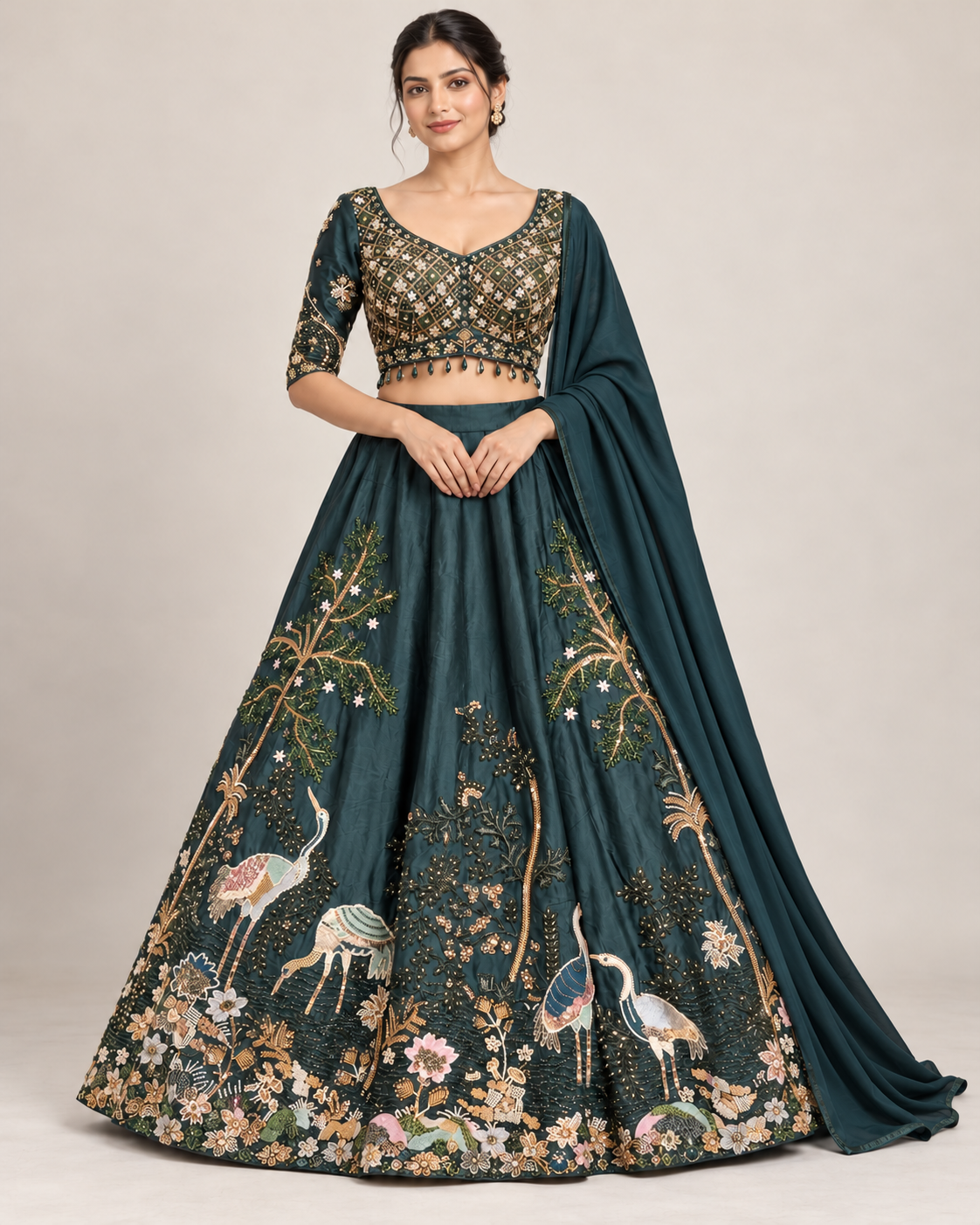 Blue Embroidered Lehenga with Dupatta Main image