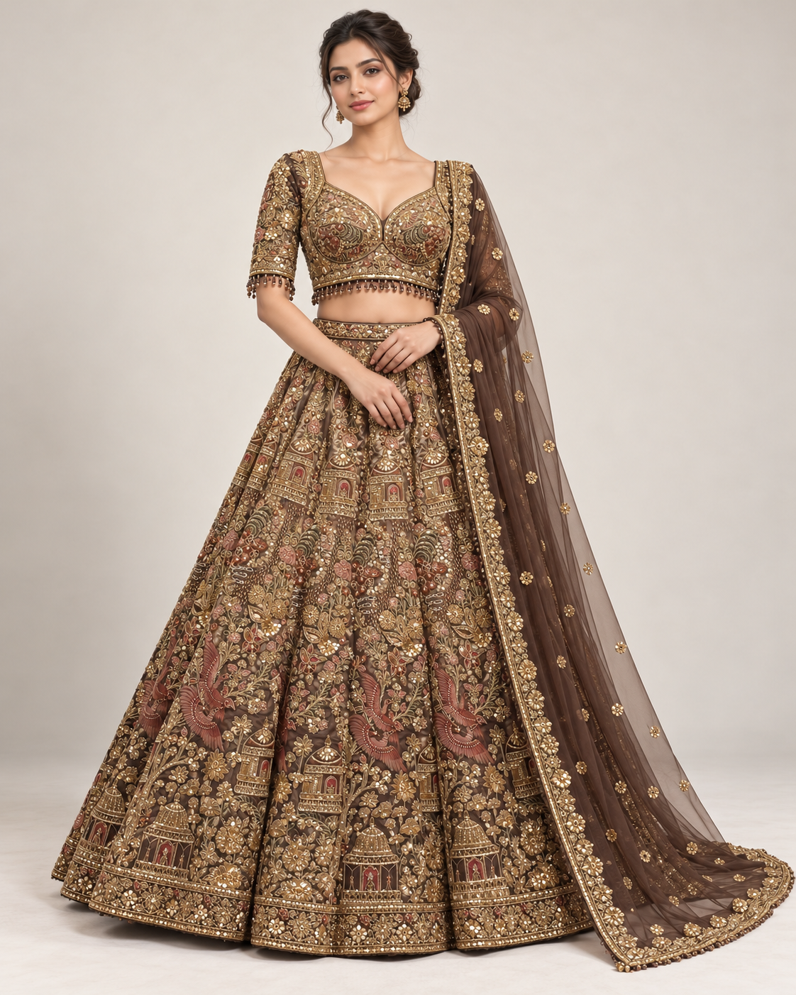Chocolate Brown Embroidered Lehenga Main image