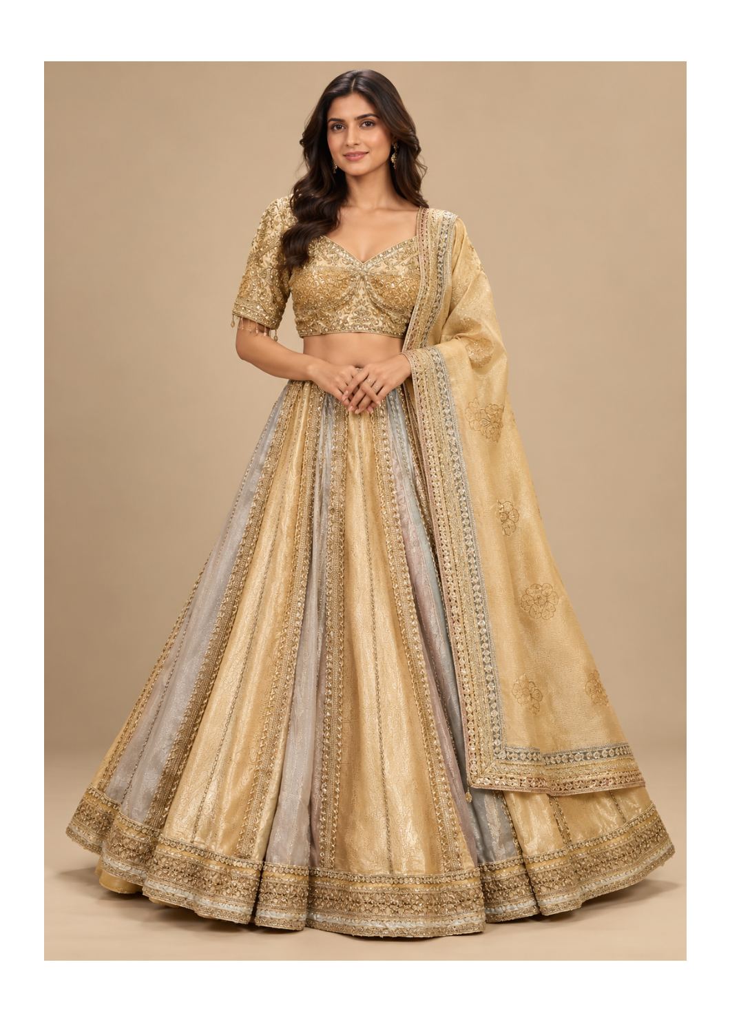 Royal Antique Gold Embroidered Bridal Lehenga