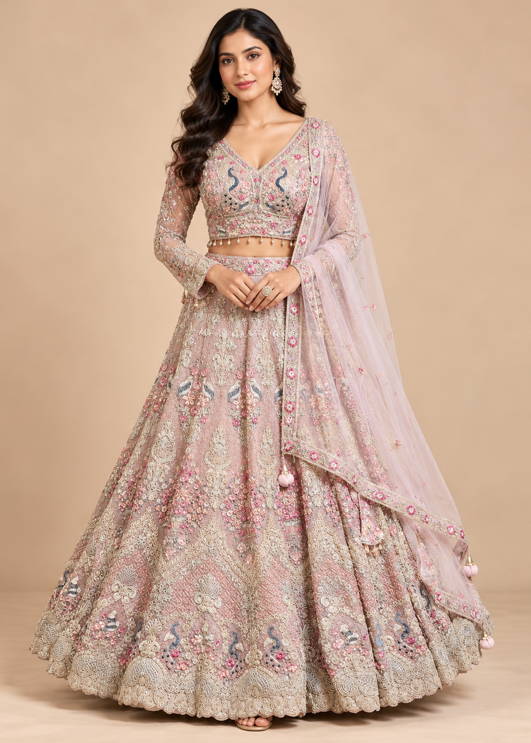 Dusty Rose Hand Embroidered Bridal Lehenga Main image
