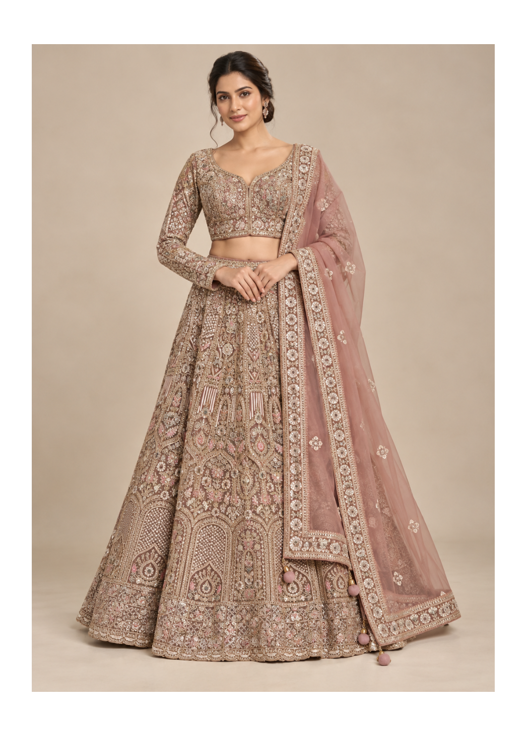 Onion Pink Embroidered Bridal Lehenga Set
