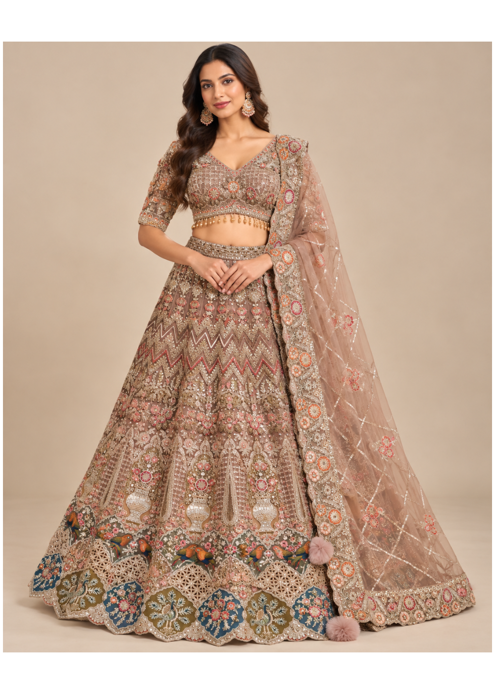 Onion Pink Multicolour Embroidered Lehenga Set