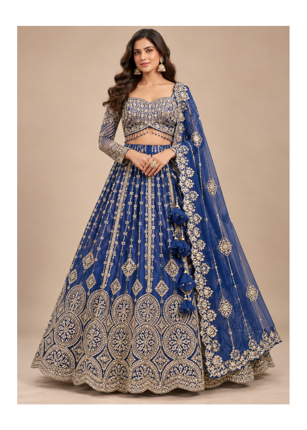 Royal Navy Blue Gold Embroidered Lehenga
