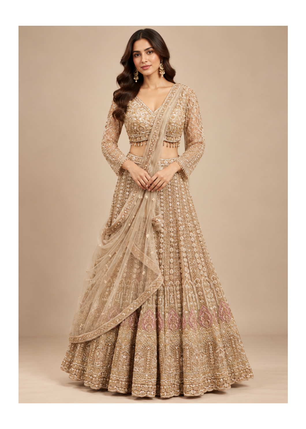 Champagne Gold Heavy Embroidered Lehenga Set