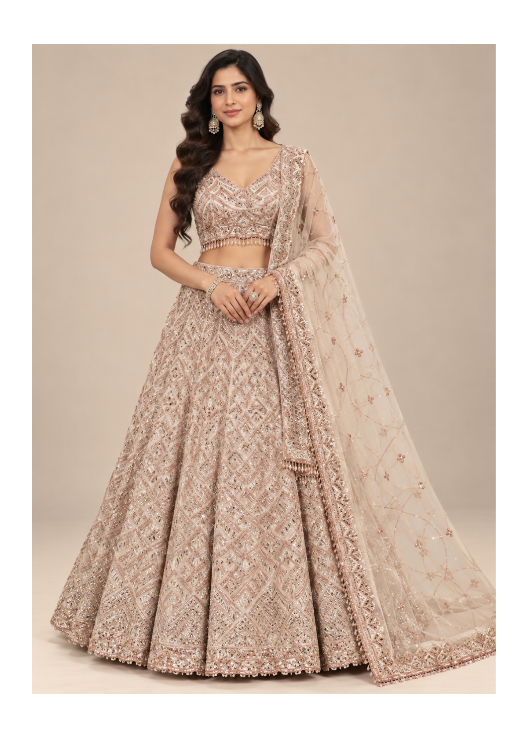 Blush Champagne Embroidered Lehenga Set