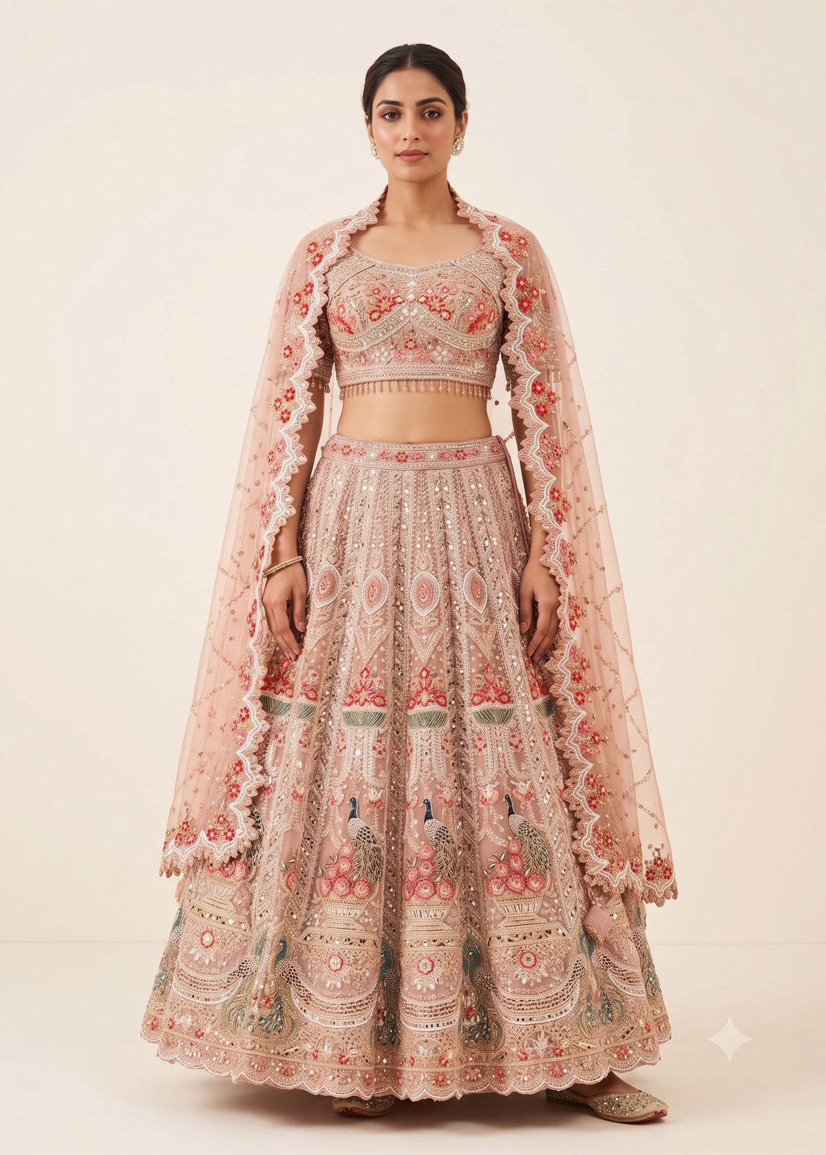 Dusty Rose Embroidered Bridal Lehenga Main image