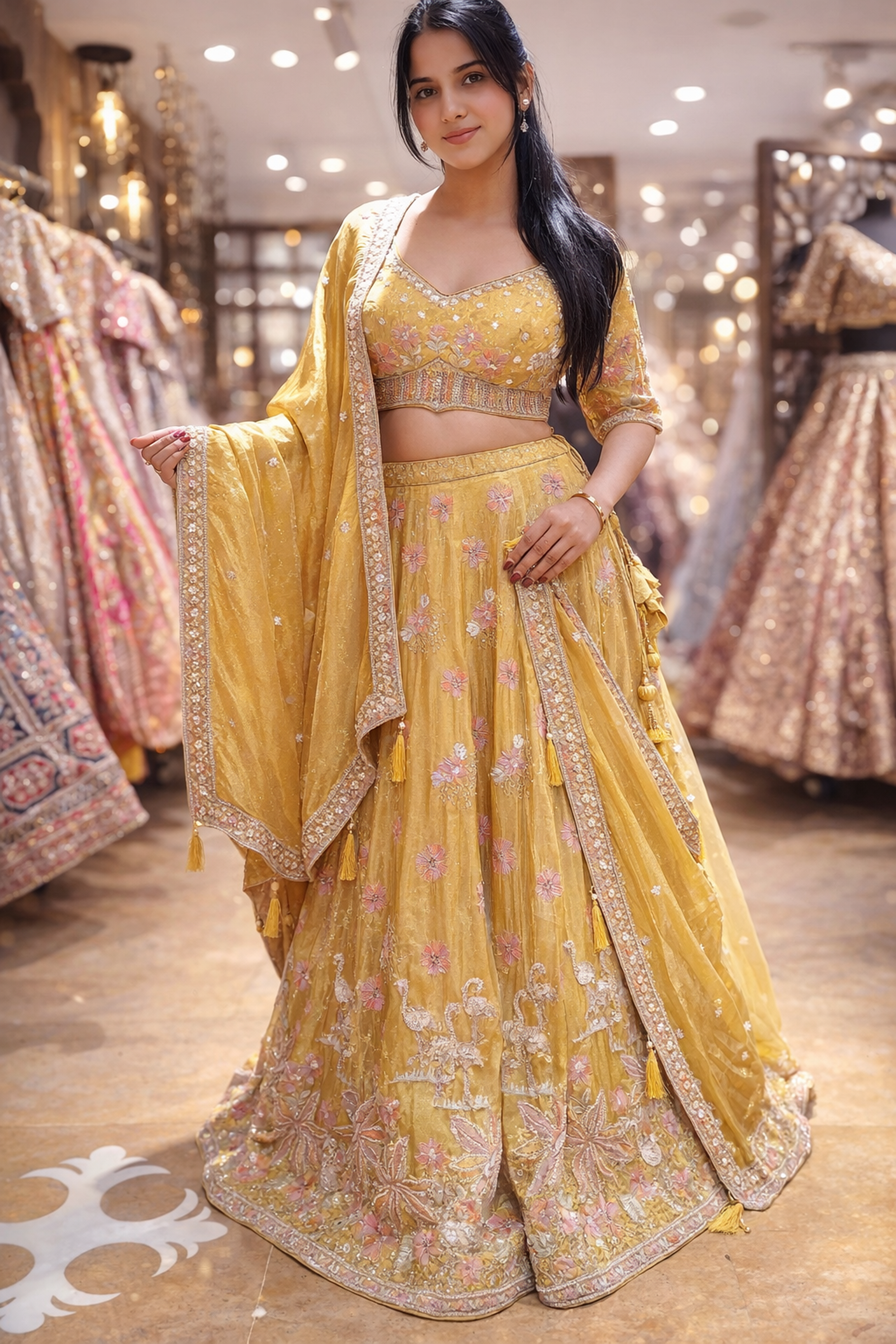 Sun shine Saffron lehenga Main image