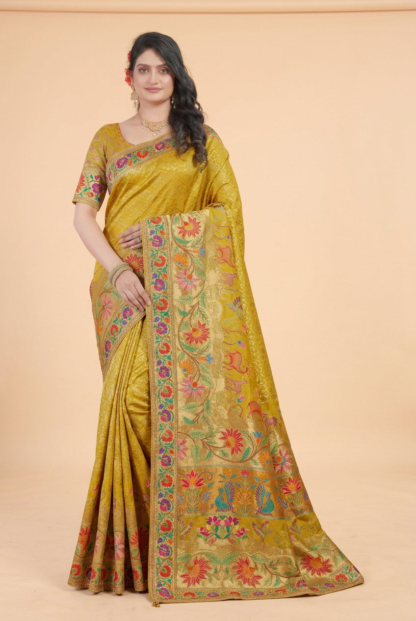 Mustard Yellow Paithani Silk Festive Saree