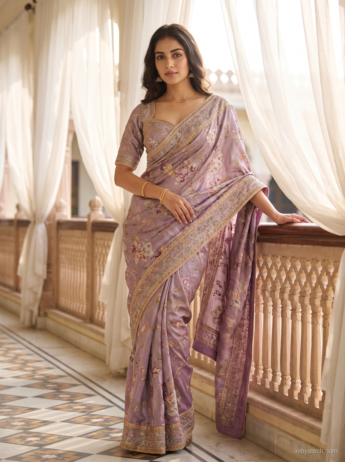 Wine Soft Fabric Saree with Elegant Floral Embroidery Main image
