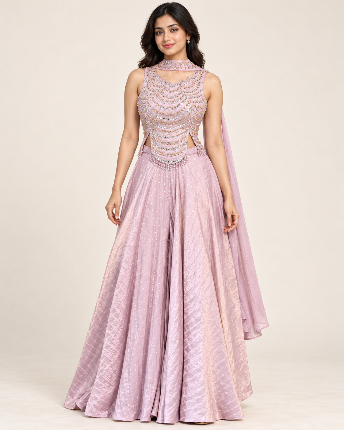 Lilac Mirror Embellished Palazzo Set
