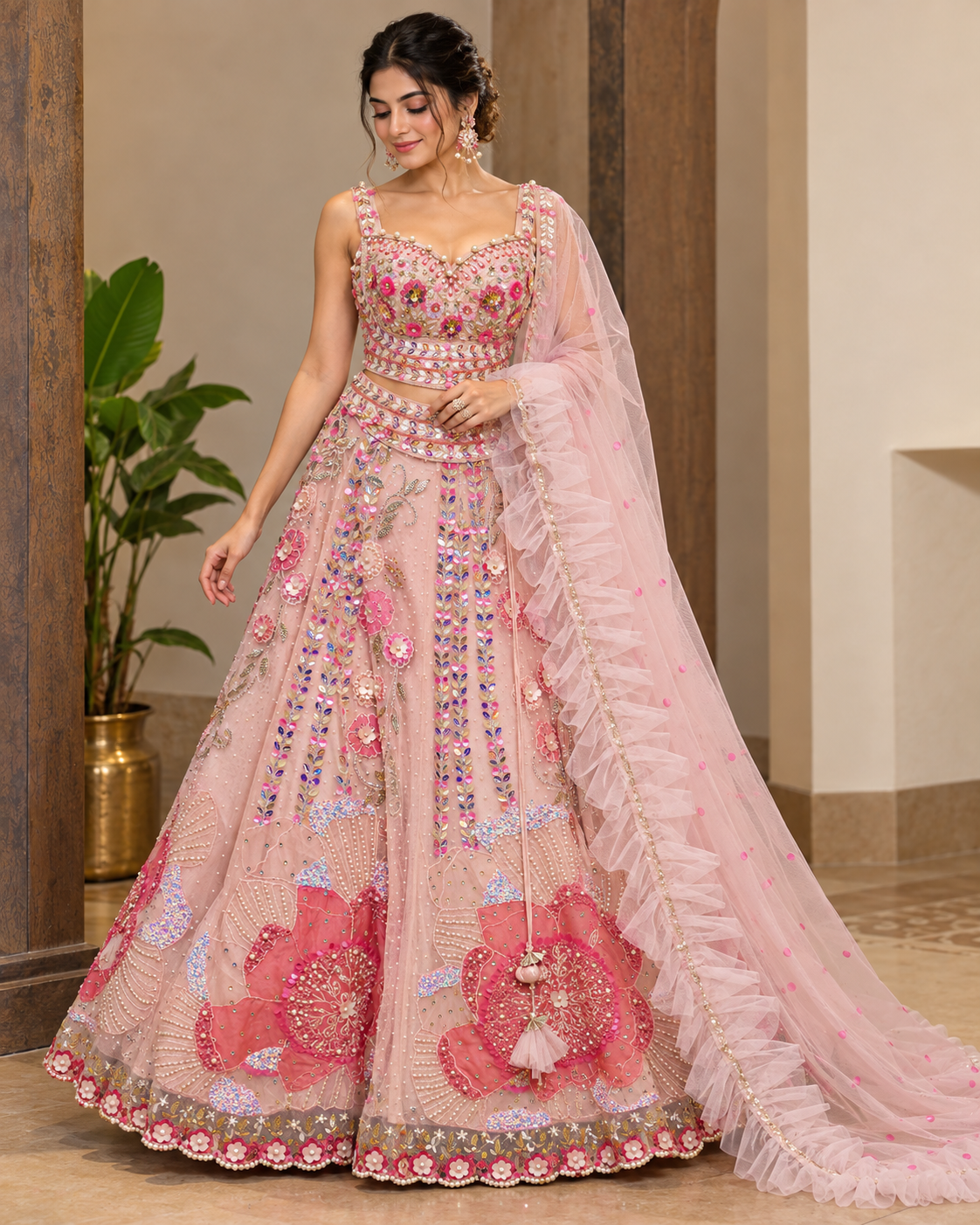 Pastel Pink Embellished Lehenga Set