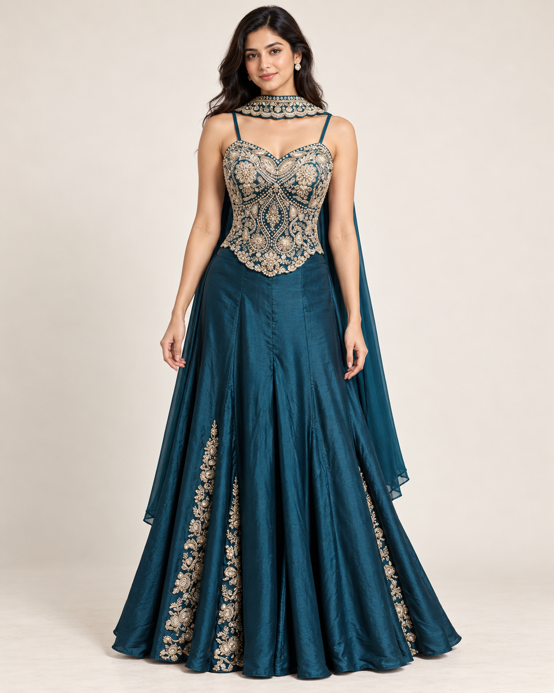 Peacock Teal Embroidered Sharara Set