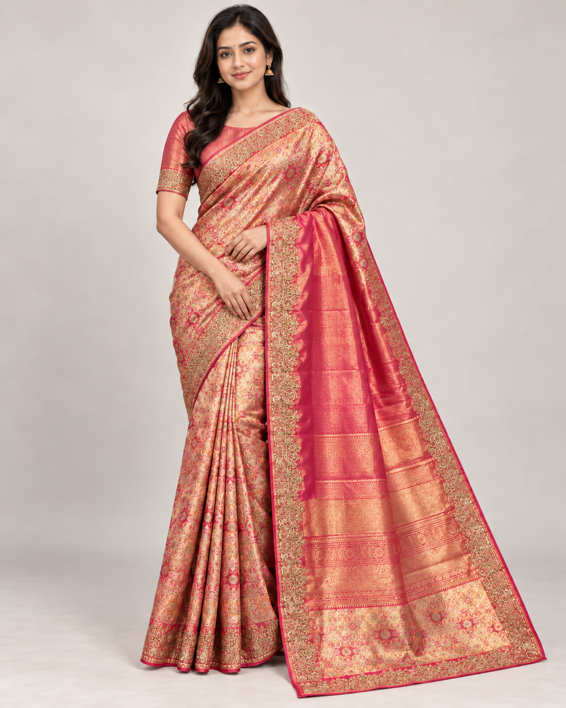 Pink Gold Festive Saree Main image