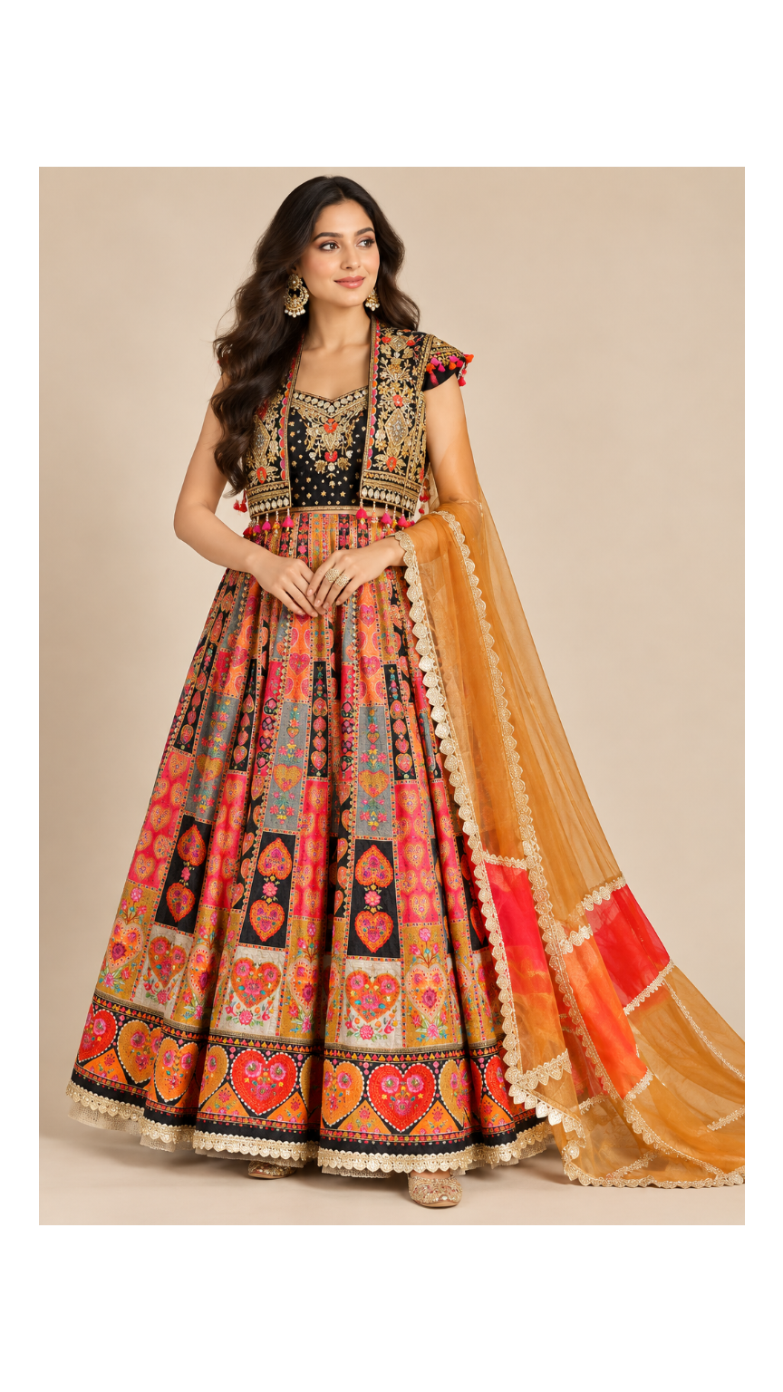 Multi-Color Printed Jacket Anarkali Gown Set Main image