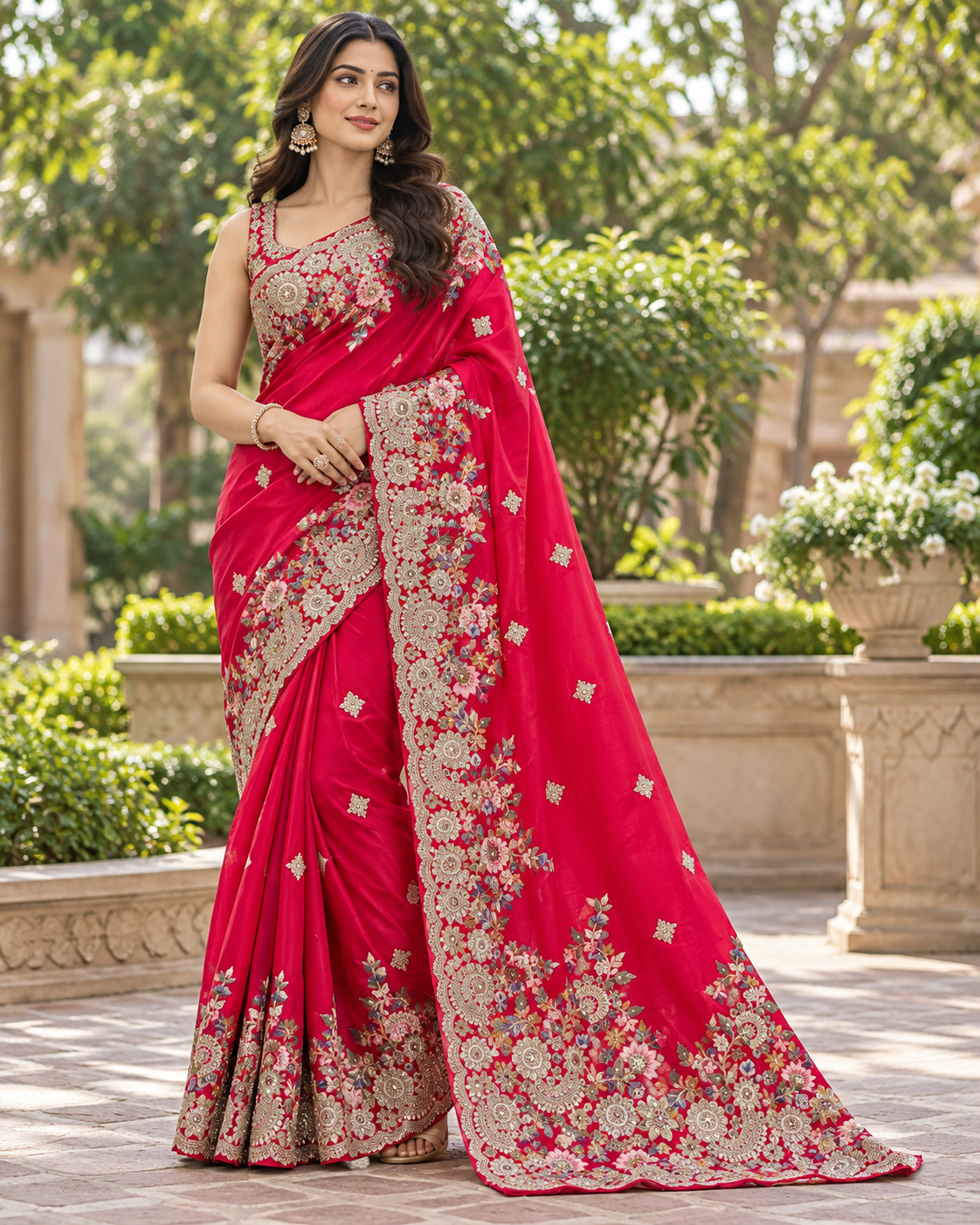 Rani Pink Silk Saree With Embroidered Border Main image